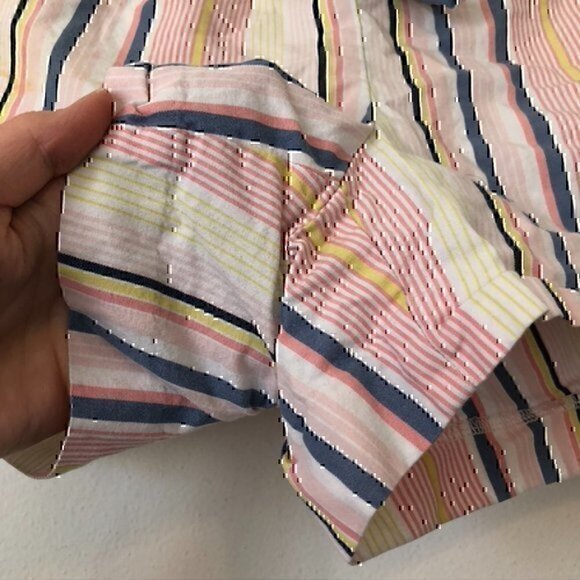 ANN TAYLOR LOFT Striped Tie Waist Shorts Pink White Blue 100% Cotton Boho Small - Picture 7 of 11